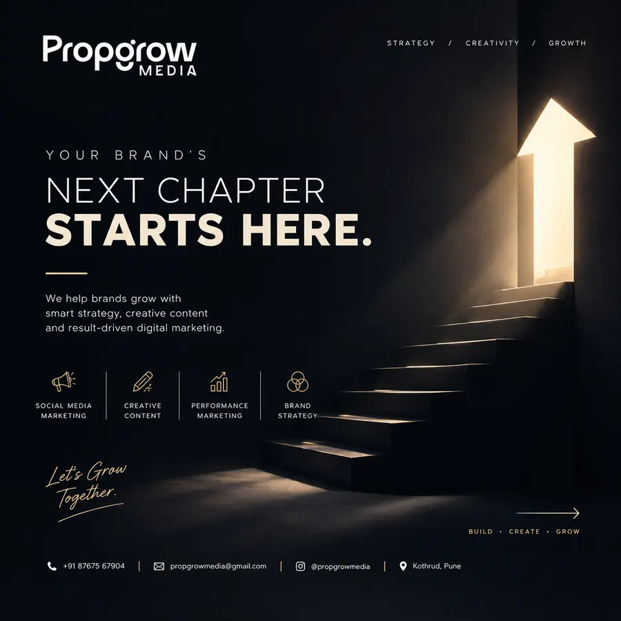 Your Brand's Next Chapter Starts Here. Social media creative for Propgrow Media.